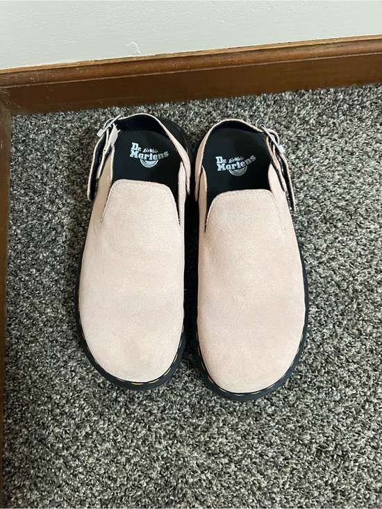 Dr. Martens Shoes - Dr. Martens Women’s Pale Pink Suede Slip-On Loafers